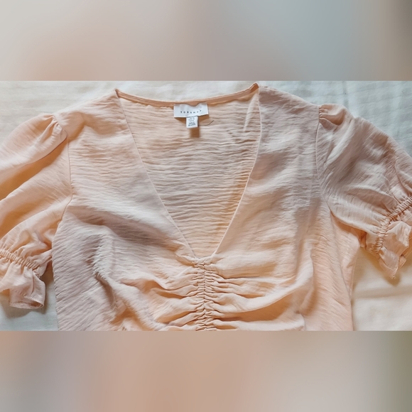 Topshop Margot Ruched Front Short Sleeve Top Light Blush Size 8 - Picture 10 of 13